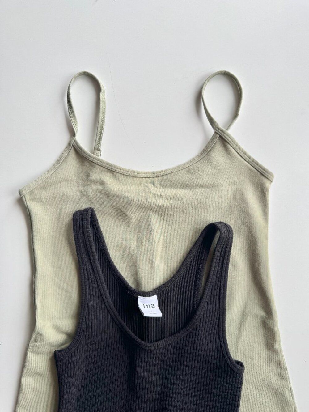 Lot of 2 Aritzia TNA Tank Dresses - Green Karelis & Black Ribbed Mini, Size S